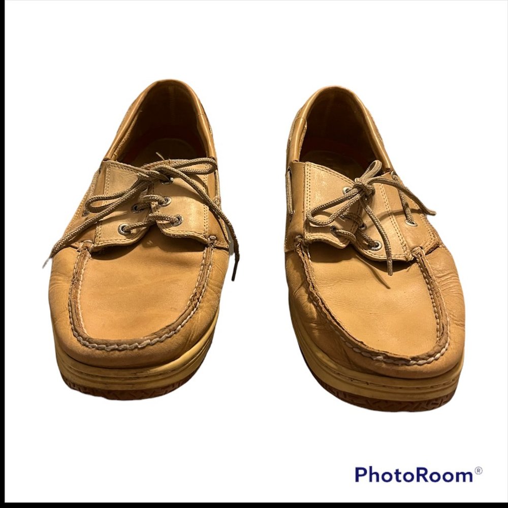 Sperry Mens Top Sider Boat Shoe Loafers 14 Tan Leather Non- Marking Contour Sole
